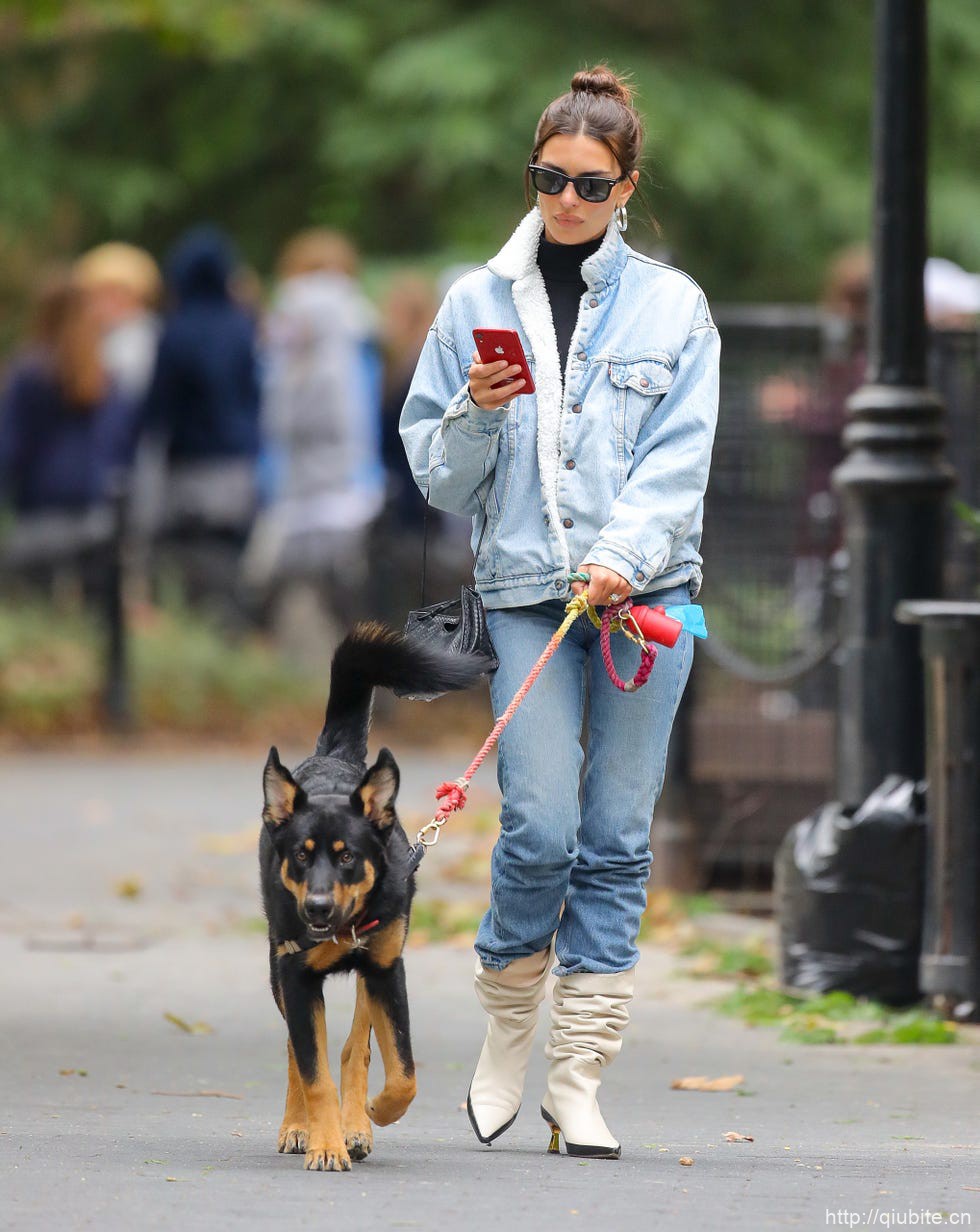 a person walking a dog 冬日暖阳下的时髦选择:毛领夹克