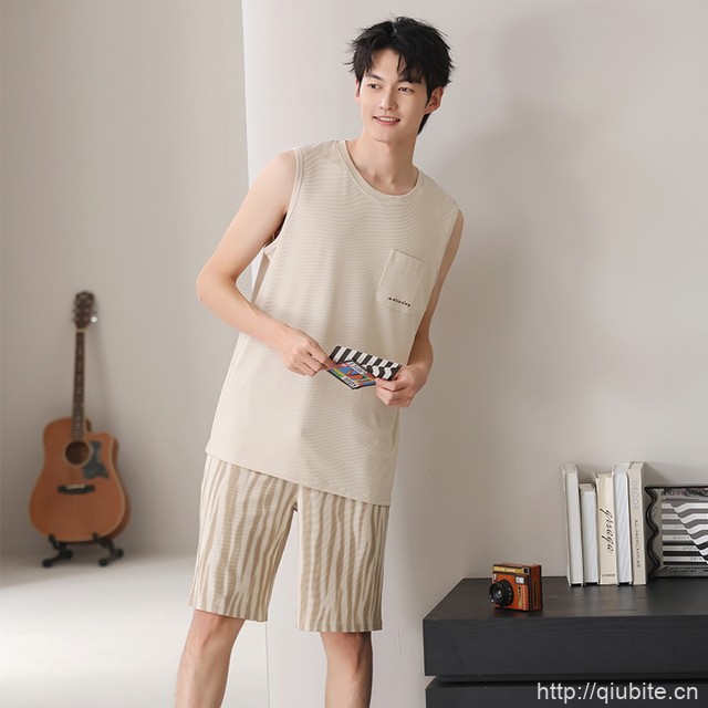 【帕兰朵】2025男款冰丝棉绸睡衣套装