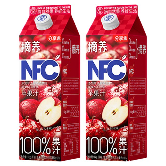 摘养100NFC纯苹果汁1kgx2盒