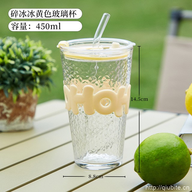 玻璃杯简约ins字母办公室双饮吸管杯