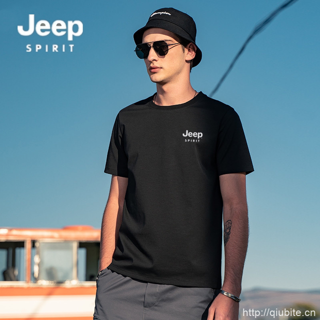 夏季新品JEEP/吉普纯棉圆领短袖短袖T恤