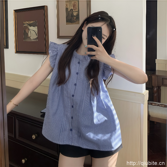 QY圆领泡泡袖宽松蝴蝶结套头外穿上衣