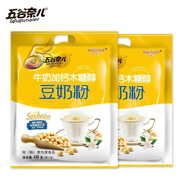 【五谷奈儿】牛奶加钙木糖醇豆奶粉 436g*2袋