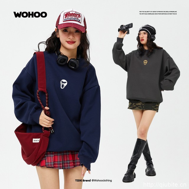 WOHOO2025男女同款简约圆领卫衣
